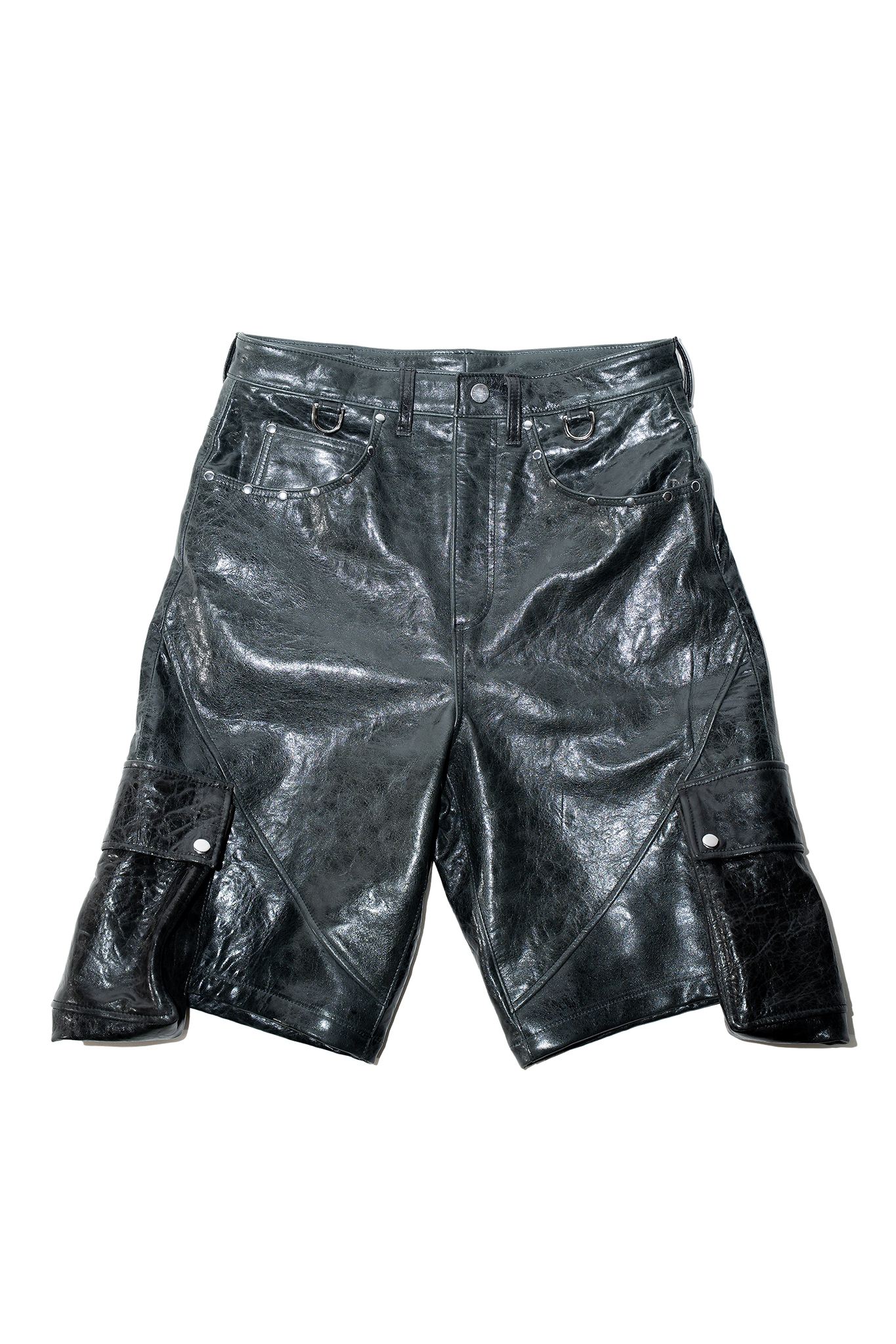 Charcoal Leather Cargo Shorts