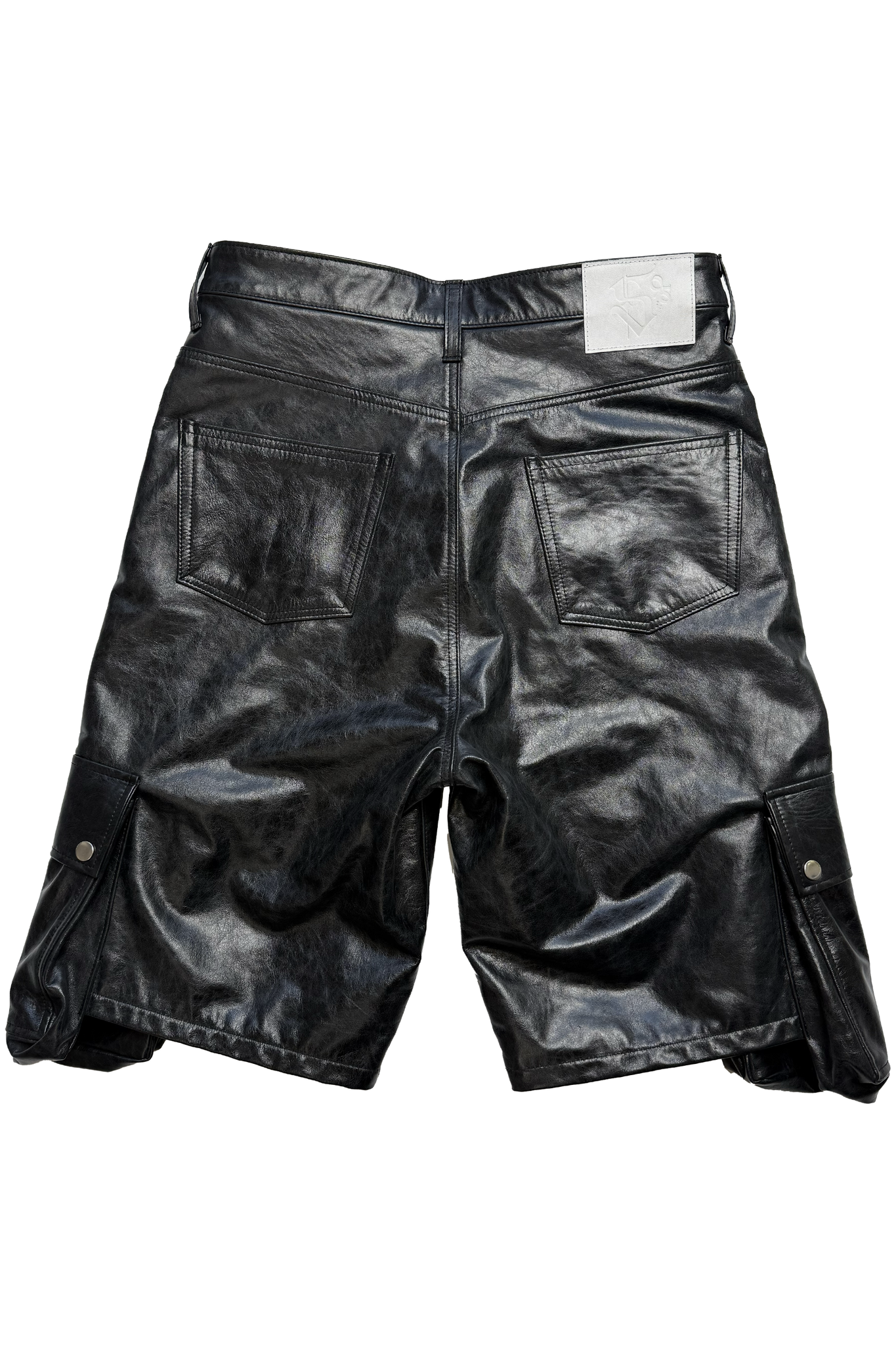 Stone Black Leather Cargo Shorts