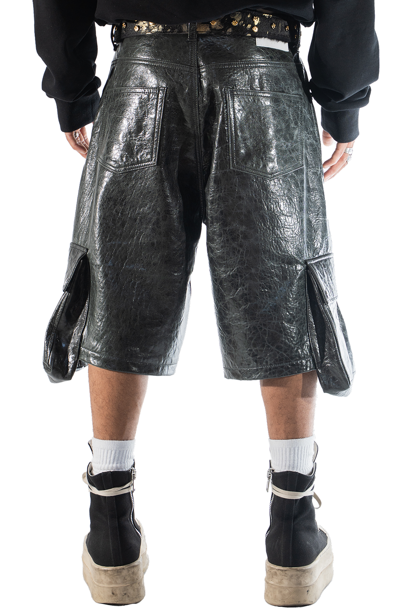 Charcoal Leather Cargo Shorts