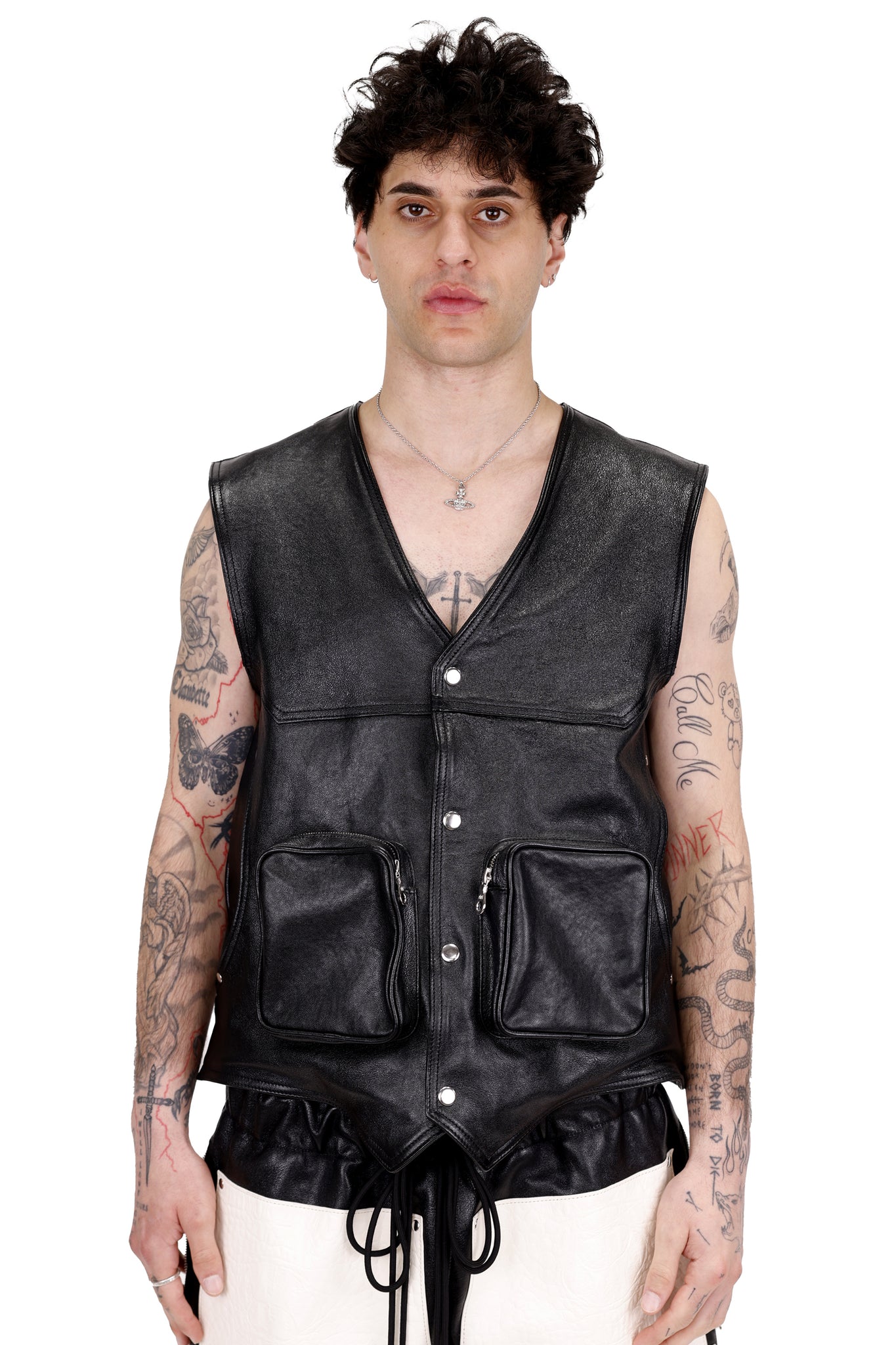 Leather Utility Vest Black